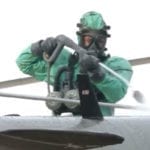 Romanian CBRN Troops Conduct Aircraft Decontamination